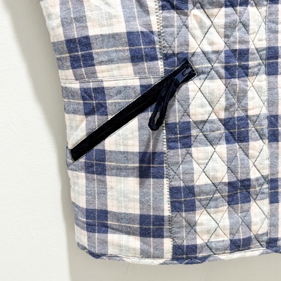 TYLER BÖE Women’s Blue Plaid Flannel Vest With Corduroy Trim Lined Pockets Sz S - Picture 3 of 9